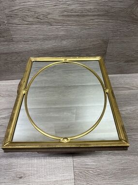 VINTAGE Brass Ornate Framed Table Mirror Antiqued Gold HEAVY 8.5" x 10.75"